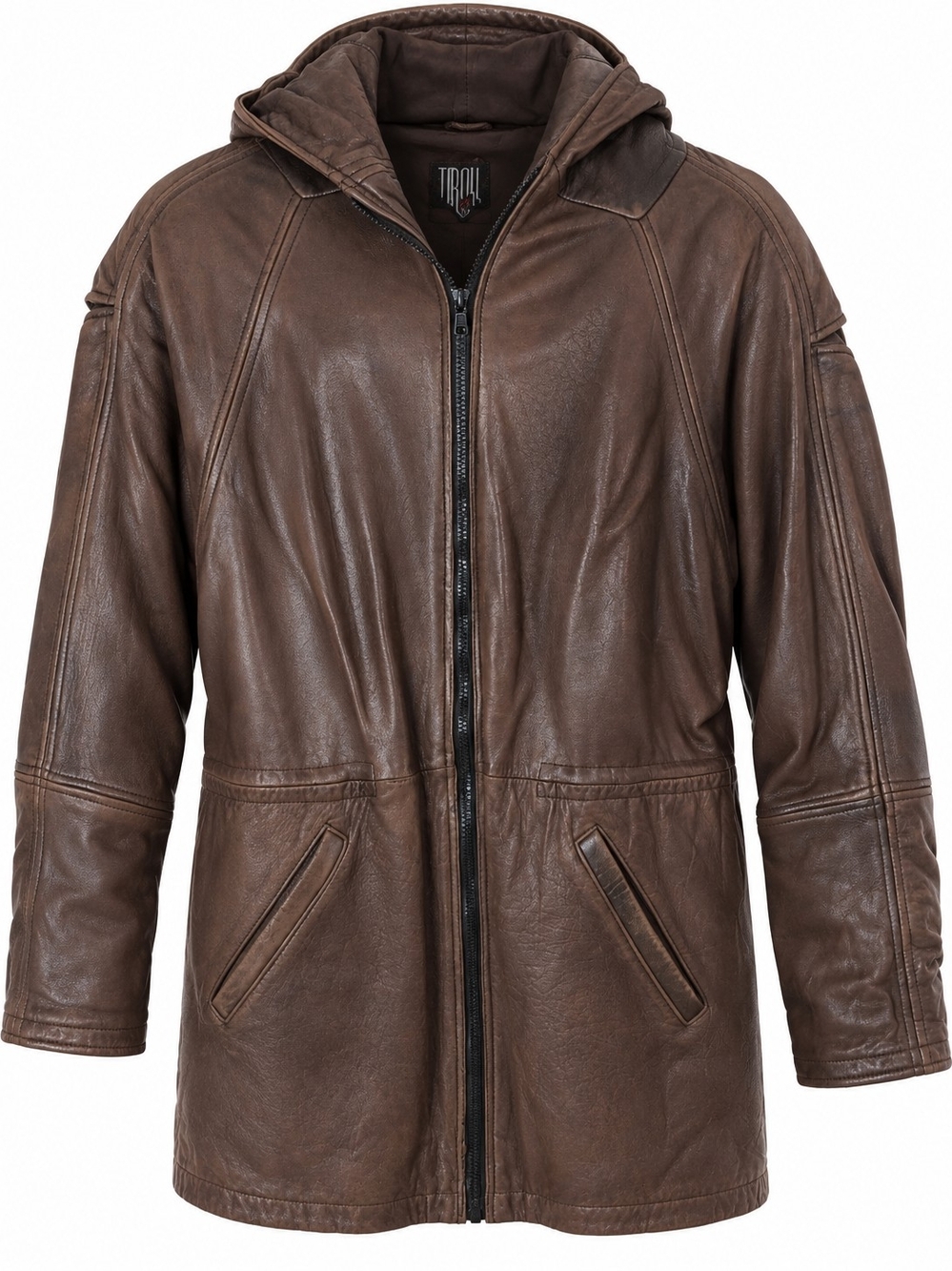 Vintage Tibor Leathers Brown Genuine Leather Hooded Jacket Men's Medium Zip Up